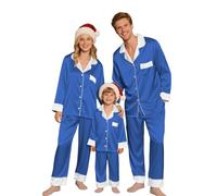 Pyjama Famille Coordonné Pyjama De Noël Famille À Manches Longues Satin Pyjama De Noël Couple T-shirt Et Pantalon Pijamas Noël Familles Matching Pyjama Pour Papa Maman Fille Fils 2026, bleu, 7-8 ans