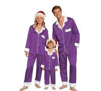 Pyjama Famille Coordonné Pyjama De Noël Famille À Manches Longues Satin Pyjama De Noël Couple T-shirt Et Pantalon Pijamas Noël Familles Matching Pyjama Pour Papa Maman Fille Fils 2026, Violet., 7-8