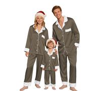 Pyjama Famille Coordonné Pyjama De Noël Famille À Manches Longues Satin Pyjama De Noël Couple T-shirt Et Pantalon Pijamas Noël Familles Matching Pyjama Pour Papa Maman Fille Fils 2026, bronze, 7-8 ans