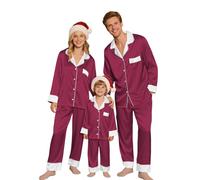 Pyjama Famille Coordonné Pyjama De Noël Famille À Manches Longues Satin Pyjama De Noël Couple T-shirt Et Pantalon Pijamas Noël Familles Matching Pyjama Pour Papa Maman Fille Fils 2026, Vin., 7-8 ans