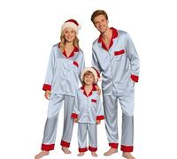 Pyjama Famille Coordonné Pyjama De Noël Famille À Manches Longues Satin Pyjama De Noël Couple T-shirt Et Pantalon Pijamas Noël Familles Matching Pyjama Pour Papa Maman Fille Fils 2026, Lumière cendrée