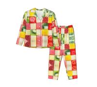 Pyjama Femme à Manches Longues et Motif pastèque Kiwi, Doux et Confortable, avec Boutons et Poches latérales