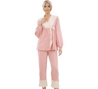 Pyjama Femme Chaud, Ensemble De Pyjama Femme en Jacquard éLéGant à Manches Longues Confortable pour Nuits Paisibles Et Douces