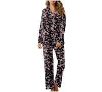 Pyjama Femme Chaud,Ensemble De Pyjama pour Femme 2 Ensembles Imprimé Pyjama De Saint-Valentin Dame Bouton Manches Longues VêTements De Maison Pyjama De Printemps