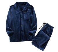 Pyjama Femme Chaud,Pyjama Luxueux En Polaire Corail Pour Les VêTements De Nuit En Flanelle Parfait Pour L'Automne Et L'Hiver Doux Et éPais Il Est Pour Se DéTendre La Maison En Toute (Dark Blue L)