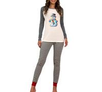Pyjama Femme Coton Ensembles d'automne et d'hiver Europe et états- Dessin animé de noël Vieil Homme Maison Deux Ensembles de Pyjamas Pyjama Sexy Femme Sensuelle Pyjama Court Femme (Grey, M)