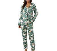 Pyjama Femme Coton Ensembles Deux Pièces Pjs Coton Mi Saison Homewear Womens Grande Taille Chic Set Pyjamas Manches Longues Boutonne Haut Pantalon Vetement Rouge Ensemble Sleepwear