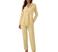 Pyjama Femme Coton Ensembles Deux Pièces Pjs Coton Mi Saison Homewear Womens Grande Taille Chic Set Pyjamas Manches Longues Boutonne Haut Pantalon Vetement Rouge Ensemble Sleepwear