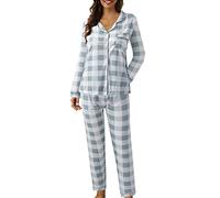 Pyjama Femme Coton Ensembles Deux Pièces Pjs Coton Mi Saison Homewear Womens Grande Taille Chic Set Pyjamas Manches Longues Boutonne Haut Pantalon Vetement Rouge Ensemble Sleepwear