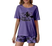 Pyjama Femme Court Mignon Confortable Ensemble de Pyjama Femme pour Halloween. Vêtements de nuit confortables et élégants pour un usage quotidien, parfait pour se détendre en été. Lingerie noire Femme
