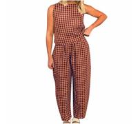 Pyjama Femme d'Été à Carreaux - Débardeur sans Manches et Pantalon Large en Coton Aéré - Ensemble de Nuit Léger pour Chaleurs (Style Bohème)