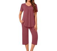 Pyjama Femme Ete Coton Sexy Ensembles De Pyjama Femme Lingerie Chemise Manche Courte Et Pantalon 3/4 Grande Taille pour Femme Pyjama 2 Pièces Printemps Été Pas Cher Sleepwear