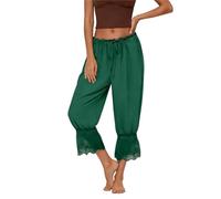 Pyjama Femme Été Décontracté Dentelle 3/4 Pyjama Taille Haute Élastique Respirant Cordon de Serrage Pantacourt Confortable et Doux Pantalon Capri Femme Palazzo Couleur Unie de Tous les Jours