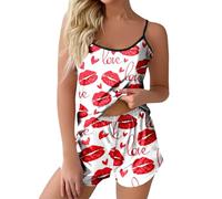 Pyjama Femme Ete Nuisette Satin Ensemble Pantalon En Luxe Résistant À La Transpiration Bas De Confortable Short Pijamas Coton Sexy Veste Polaire Avec Et Brassière Pour Vacances Bord Mer Rouge XL