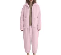 Pyjama Femme Flanelle Ensemble Pyjama Short Femme Ensemble De Pantalons Chauds Chaud De Maison Corail Épais pour Femmes Portant Un Vetement Chaud Haut Pink XXL