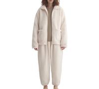 Pyjama Femme Flanelle Ensemble Pyjama Short Femme Ensemble De Pantalons Chauds Chaud De Maison Corail Épais pour Femmes Portant Un Vetement Chaud Haut White XL