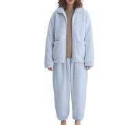 Pyjama Femme Flanelle Ensemble Pyjama Short Femme Ensemble De Pantalons Chauds Chaud De Maison Corail Épais pour Femmes Portant Un Vetement Chaud Haut Light Blue XXL