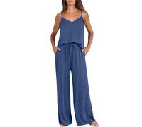 Pyjama Femme Grande Taille 54 56 Ensembles 2 Pcs Pijama Coton Été Nightwear Femmes Leger Doux Sets Pyjama San Manches Shirt Pantalon Combinaison Bleu Set Pas Cher Pyjama Leger Femme