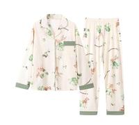 Pyjama Femme,Grande Taille Ample Manches Longues Revers Femmes Automne Hiver Mode Boucle Vêtements Confortables Robe De Maman Chemise Pantalon Pyjama Loose Set,Rose Vif,XL