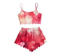 Pyjama Femme Grande Taille,Pyjama Chaud,Ensemble Pyjama Femme décontracté à Motif cœur pour soirées Confortables et Nuits Douces (M)