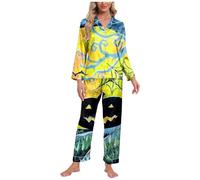 Pyjama Femme Halloween Ensemble 2 Pièces Chemise Boutonnée et Pantalon Costume Complet Sleepwear Femmes Fête Thématique