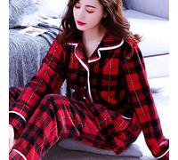 Pyjama Femme Hiver,Automne Rouge À Carreaux Corail Polaire Vêtements De Nuit Femme Belle Loisirs À Manches Longues Épaissir Chaud Vêtements De Nuit Pyjamas Deux Pièces Ensemble Homewear Femme, M