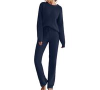 Pyjama Femme Hiver Chaud, Combinaison Maison Dames Douillet Grandes Tailles : Duveteux Col Rond Sweat-shirt Solide Deux Pièces Vêtements de Nuit Décontracté Confortable Lounge Costume Décontracté