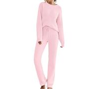 Pyjama Femme Hiver Chaud, Combinaison Maison Dames Douillet Grandes Tailles : Duveteux Col Rond Sweat-shirt Solide Deux Pièces Vêtements de Nuit Décontracté Confortable Lounge Costume Décontracté