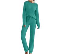 Pyjama Femme Hiver Chaud, Combinaison Maison Dames Douillet Grandes Tailles : Duveteux Col Rond Sweat-shirt Solide Deux Pièces Vêtements de Nuit Décontracté Confortable Lounge Costume Décontracté