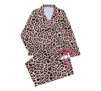 Pyjama Femme Hiver Coeur,Fleuri à Imprimé LéOpard Chemise à Manches Longues BoutonnéE Et Pantalon VêTement De Nuit Confortable pour des Nuits Douillettes Et Relaxantes à La Maison