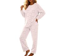 Pyjama Femme Hiver, en Polaire Texturée, Col Rond, Moments Cocooning | 100 % polyester au toucher doux, motif cœur, ensemble deux pièces, pour un réveil tranquille, entretien selon l’étiquette