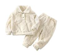 Pyjama Femme Hiver Fille Garçon, Ensemble de Nuit Polaire, Tenue 2 Pièces Chaude, Vêtement d'Intérieur Flanelle Doux et Confortable(White, 6-7 Years)