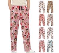Pyjama femme hiver Personnalisé avec Photo du visage Pyjama homme long Bas de Pyjamas Couple vêtements de nuit pour original Cadeau Noel anniversaire pour maman,papa,papy,mamie