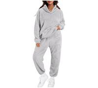 Pyjama Femme Hiver Pilou Polaire Ensembles de Pyjamas Chaud et Doux Flanelle Vêtements de Nuit Manche Longue Haut et Pantalon À Capuche Pyjamas avec Poches Chic Coupe Ample Sleepwear Loungewear Noel