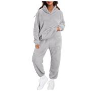 Pyjama Femme Hiver Pilou Polaire Ensembles de Pyjamas Chaud et Doux Flanelle Vêtements de Nuit Manche Longue Haut et Pantalon À Capuche Pyjamas avec Poches Chic Coupe Ample Sleepwear Loungewear Noel