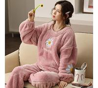 Pyjama Femme Hiver Polaire Chaud Rose Velours Impression Ensembles Filles Maison Vêtements De Nuit en Flanelle Mode Doux en Peluche, X, Grand