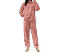 Pyjama Femme Hiver Polaire, Ensembles de Pyjama Chaud Pyjama Set Doux Revers Pyjamas Manche Longue Vêtements de Nuit Loungewear avec Zippé