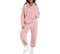 Pyjama Femme Hiver Polaire Pilou Ensembles de Pyjamas Chaud Flanelle Vêtements de Nuit Manche Longue Haut et Pantalon avec Poches Doux Chic Coupe Ample Sleepwear Loungewear Noel