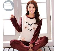 Pyjama Femme Hiver,Polaire Pyjama Hiver Chaud Flanelle Filles Élégantes Vêtements De Nuit Pyjamas Dessin Animé Chien Imprimé Pyjama Ensemble Pull Corail Polaire Maison Costumes, X, Grand