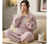 Pyjama Femme Hiver，Polaire Pyjama Hiver Chaud Velours Impression Pyjama Ensembles Filles Maison Vêtements De Nuit en Flanelle Mode Doux en Peluche Vêtements De Nuit, Grand