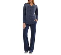 Pyjama Femme Hiver Tricot Pilou Ensembles de Pyjamas Chaud Flanelle Vêtements de Nuit Manche Longue Haut et Pantalon avec Poches Doux Chic Coupe Ample Sleepwear Loungewear Noel
