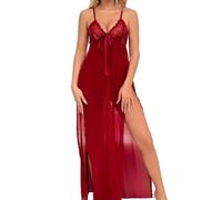 Pyjama Femme Long Dentelle Vêtements Sexy Creusé Perspective Sex Mode Lingerie Érotique E-Wine Red M