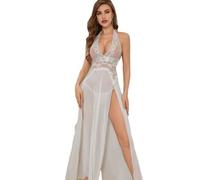 Pyjama Femme Long Pendre Le Cou Dentelle Vêtements Sexy Perspective Sex Mode Lingerie Érotique C-White M