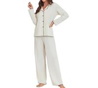 Pyjama Femme Manches Longues Ensemble DéTente, Tenue D'IntéRieur Couleur Unie avec Boutons sur Le Devant Col Cranté 6 PièCes Chic Et Elegant Grande Taille pour La Maison