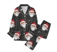 Pyjama Femme Noel À Manches Longues, Ensemble Hiver Grande Taille 2 Pièces Tenue De Nuit Imprimé Chemise Avec Boutons Et Pantalon Confortable Sleepwear Doux Vêtements D'intérieur Pour La Maison