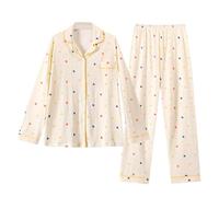 Pyjama Femme Noel,Automne Hiver Mode Boucle Vêtements Confortables Grande Taille Ample Manches Longues Revers Femmes Robe De Maman Chemise Pantalon Pyjama Loose Set,Rose,XL