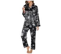 Pyjama Femme NoëL Chaud,Pyjama Femme Doux Confortable Ensemble VêTements Nuit DéTente Col V Imprimé Automne Hiver Deux PièCes Long Pantalon