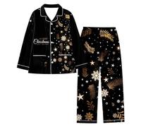 Pyjama Femme Noel Hiver - Ensemble Pyjama Femme Confortable à Manches Longues avec Imprimé Flocons de Neige pour Un Noël Magique et des Vacances Douillettes Chaleur du Foyer