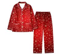 Pyjama Femme Noel Hiver - Ensemble Pyjama Femme Confortable à Manches Longues avec Imprimé Flocons de Neige pour Un Noël Magique et des Vacances Douillettes Chaleur du Foyer