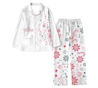 Pyjama Femme Noel Hiver - Ensemble Pyjama Femme Confortable à Manches Longues avec Imprimé Flocons de Neige pour Un Noël Magique et des Vacances Douillettes Chaleur du Foyer